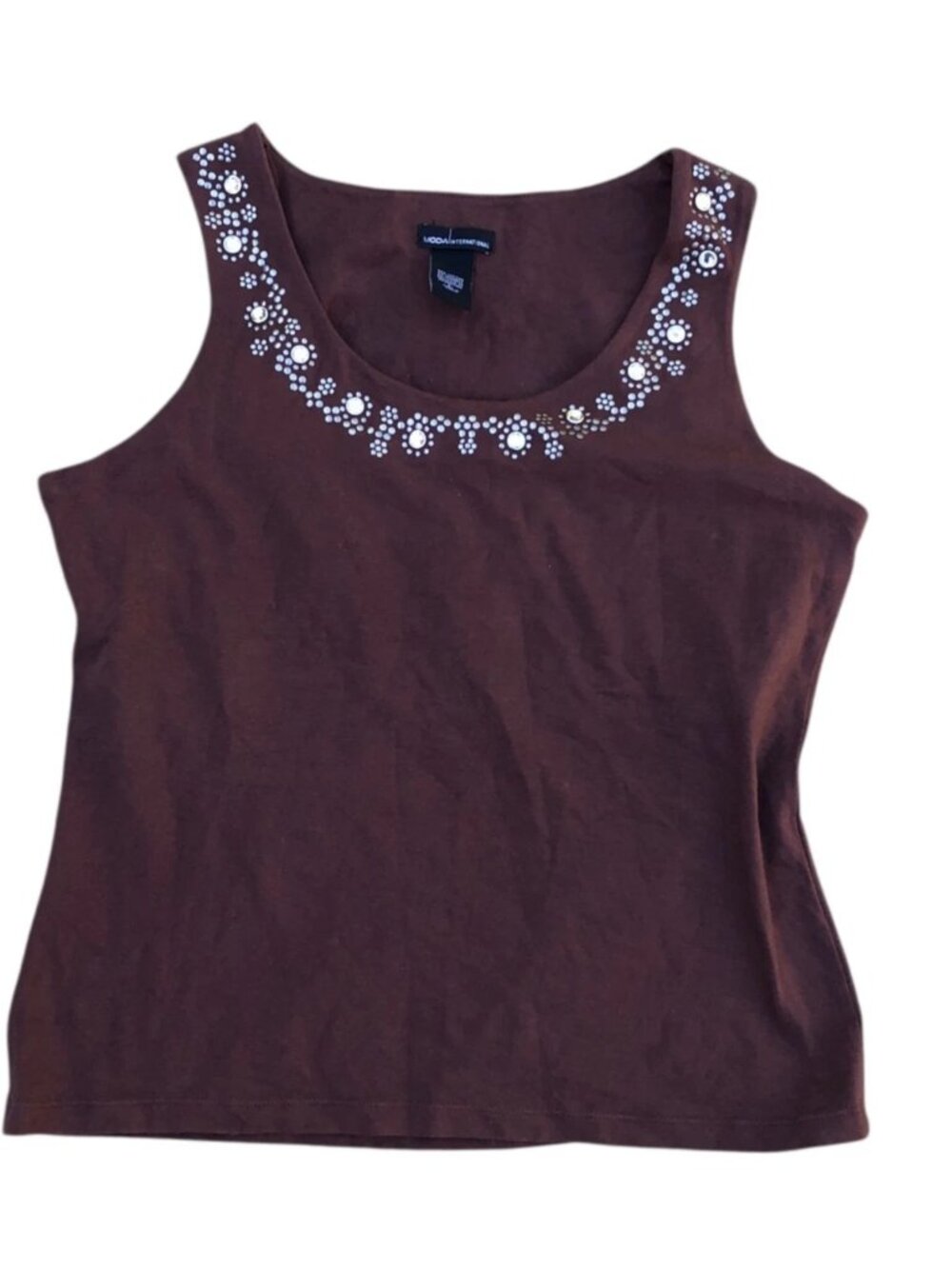 Vintage MODA INTERNATIONAL Studded Tank Top Shirt Women's LARGE Brown Sleeveless